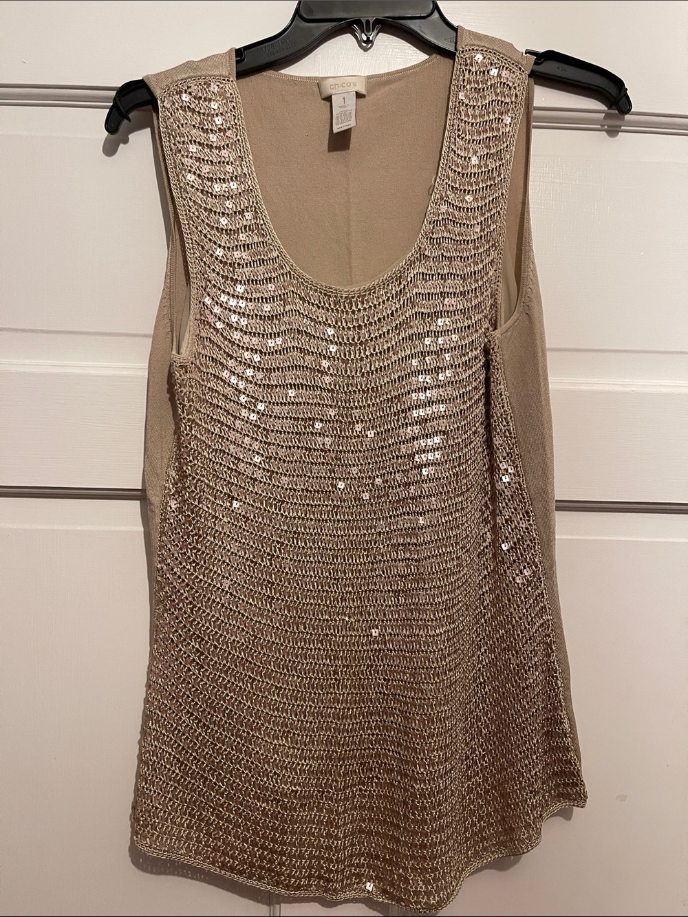 Chico's Taupe Sequin Knit Scoop Neck Tank